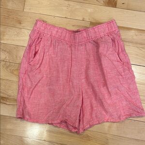 Tahari Coral-Pink Linen-Blend Elastic Waist Shorts